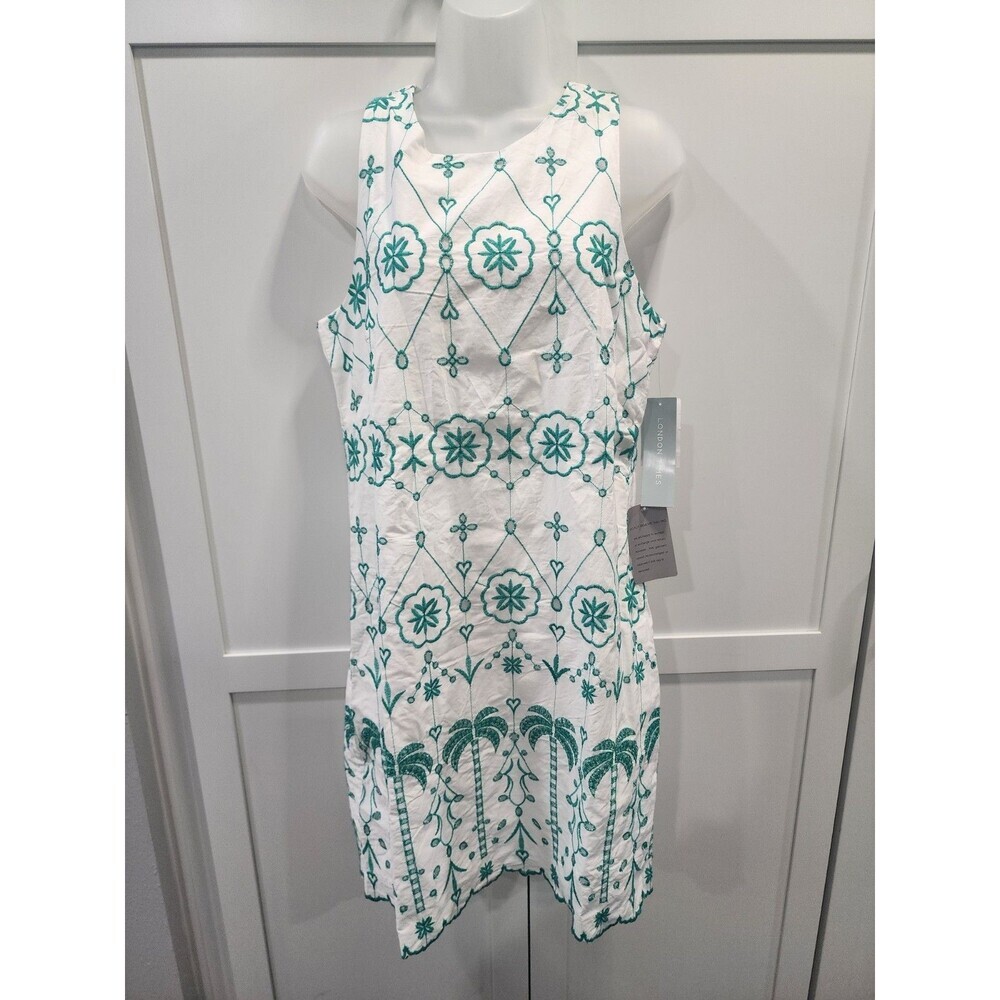 NEW London TimesMandala Sleeveless Shift Dress Size 10 Green White